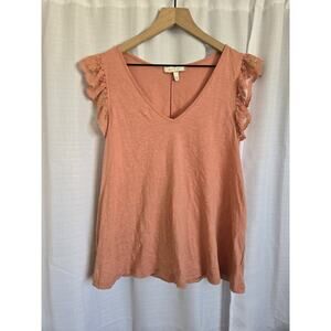 Anthropologie Eri & Ali Womens Large Pink Flutter Sleeve Top Boho Peasant Girly